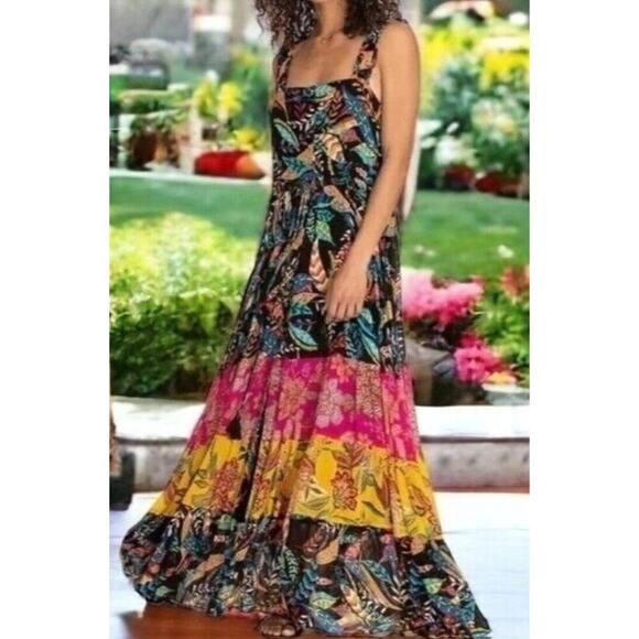 Johnny Was S Maxi Dress Tiered Floral Mirko Sleeveless Flosy Boho Tie Waist - Picture 10 of 10